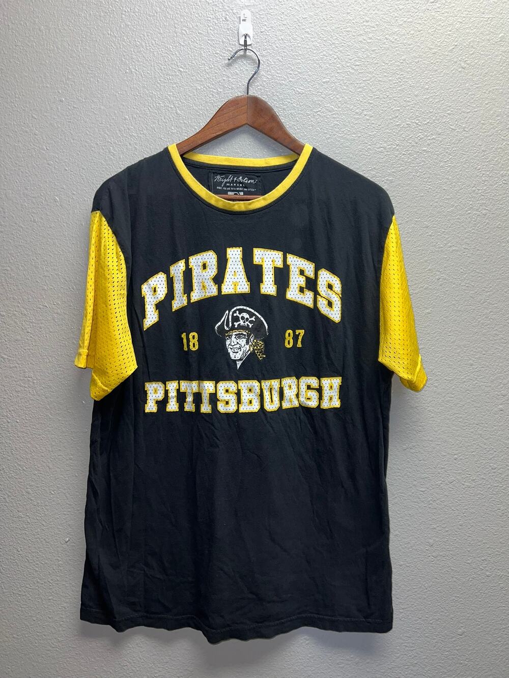 Wright Ditson Makers Shirt MLB Pittsburgh Pirates Black Yellow Top Mens Large